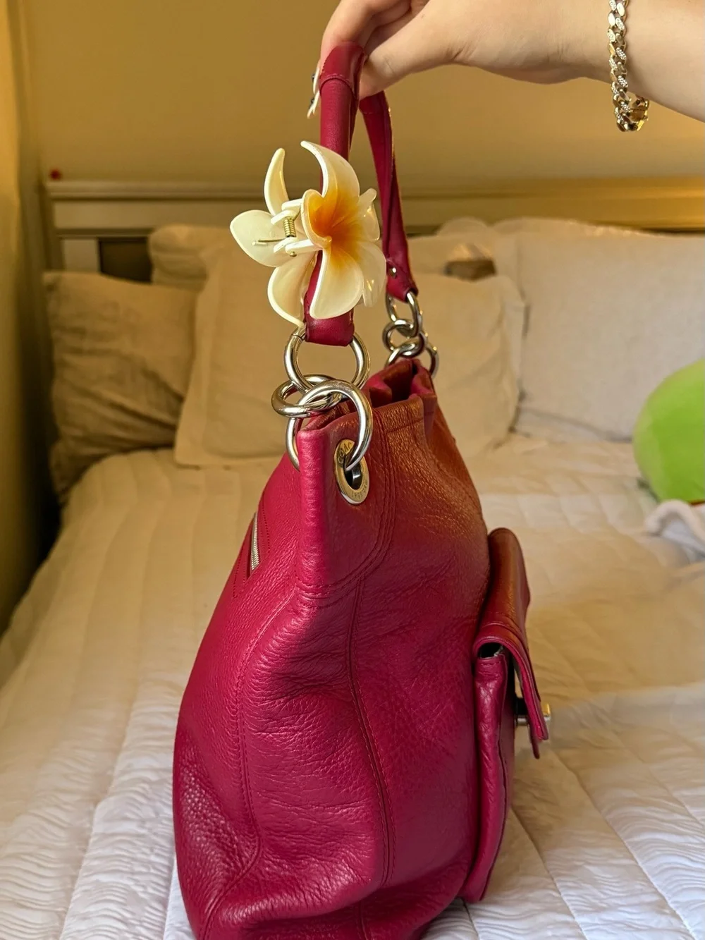 Coach Fuchsia Pebbled Leather Shoulder Bag